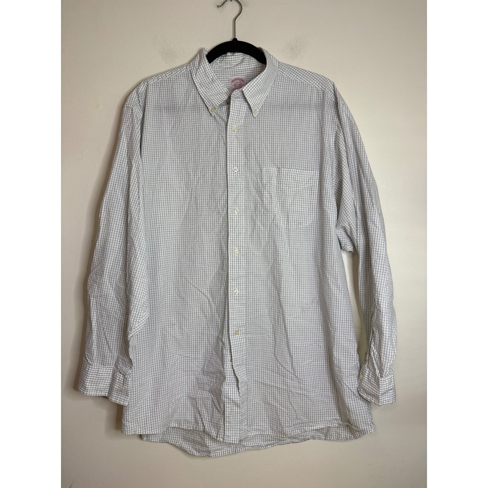 Brooks Brothers Mens 17.5-5 White Tattersall Check Cotton Button Down Shirt L/S